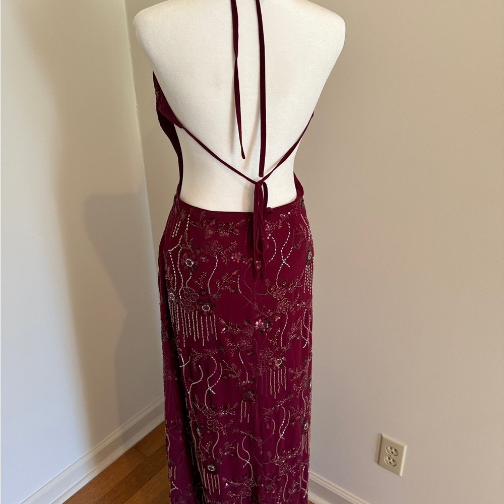 Peppermayo Burgundy Beaded Halter Maxi Dress - Picture 3 of 5